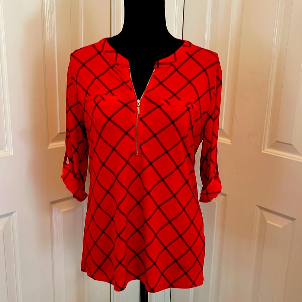 7th Avenue Design Studio by New York & Company Red & Black Blouse, gently used